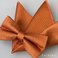 【蝶ネクタイ くすみオレンジ チーフセット】温かみのあるテラコッタカラー ブラウン・ベージュ・グレー系 タキシード おすすめ 結婚式 前撮り 撮影 お色直し 紳士 ゲスト トレンドアイテム ブラック スーツ 定番 2次会 パーティー 上品 フォーマル小物