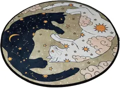 SESHIS 猫 ラグ 円形 カーペット ラグマット 絨毯 地毯 滑り止め 月 星 80x80cm (ねこみけ,  80 cm (円形))