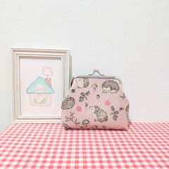 ハンドメイド がま口ポーチ ユキエモン ボタニカルフラワー ピンク