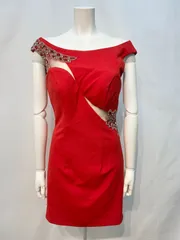 1683 IRMA イルマ キャバクラ　ドレス ストーン　オフショル　タイト　ミニ　シースルー　キャバドレス　M