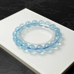 美! 高品質 天然石 アクアマリン ブレスレット 濃いブルー 高透明No81