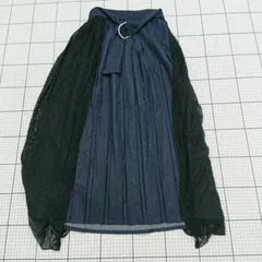 ◇ ⊂  alicia PAGEBOY レース切替デニムプリーツスカート ネイビー系×ブラック系 サイズF レディース E  【1508250042416】
