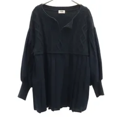 BEAMS HEART ビームスハート 長袖 プリーツ切替 スキッパーカラー ニット ネイビー レディース 古着