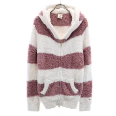 gelato pique ジェラートピケ ボーダー柄 長袖 ルームウェア F 白系 ふわもこ ジップパーカー レディース 古着