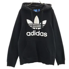 adidas Originals アディダスオリジナルス トレフォイルロゴ 長袖 スウェットパーカー M ブラック メンズ 古着