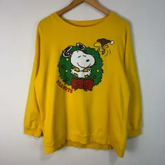 PEANUTS ピーナッツ SNOOPY スヌーピー ロンt 長袖 クリスマスリース ウッドストック キャラクター イエロー 黄色 ゆったり グラフィックt  レディース サイズLL 古着 ストリート アメカジ