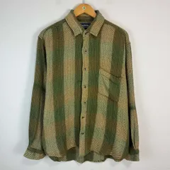 90s vintage シャツ 長袖 メンズ Lサイズ グリーン ベージュ ストライプ 古着 ストリート　アメカジ