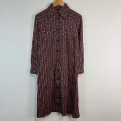 90s ロングシャツ シャツワンピース ロングワンピース 長袖 総柄 ストライプ柄 レッド レディース 古着 レトロ