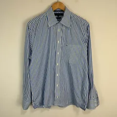 TOMMY HILFIGER トミーヒルフィガー シャツ 長袖シャツ ストライプ柄 総柄 ワンポイントロゴ ロゴ刺繍 ブルー 青 メンズ Lサイズ 古着 ストリート シティーボーイ