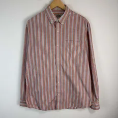 90s L.L.Bean エルエルビーン シャツ 長袖 ストライプ 総柄 ボタンダウン サーモンピンク Mサイズ メンズ 古着 ストリート