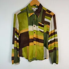 シャツ 長袖 総柄 マルチカラー Sサイズ レディース 古着 カジュアル Y2K レトロ 薄手