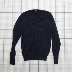 ◇ ⊂ UNIQLO ユニクロ シンプル系 長袖 長袖Ⅴネックシャツ サイズM ネイビー系 レディース E  【1509100019282】