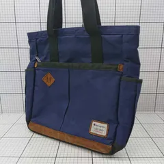 ◇ Θ  Champion トートバッグ ネイビー系×ブラウン系 スエード切替 ラージサイズ メンズ E  【1509100021704】