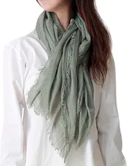 グリーンパキラ ショール 大判 ストール レディース 綿100% コットン UVカット 薄手 無地 柔らかい 結婚式 冷房対策 贈り物 母親 誕生日プレゼント 実用的 日焼け対策 スカーフ シフォン 首元カバー おしゃれ きれいめ (カーキ)