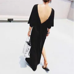 ワンピース スリット リゾート バックシャン 背中あき 5分袖 CCVB1030P252