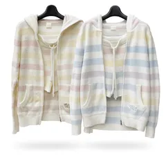 [2セット] ジェラートピケ ルームウェアセットアップ ボーダー  ピンク イエロー ブルー マルチカラー