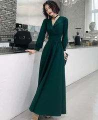 ワンピース ロング バックリボン Vネック 長袖 ドレス 【送料込】 CCVB1030P259