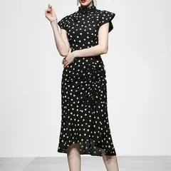 ワンピース ハートドット柄 Aライン バックレースアップ エレガント アシメ丈 CCVB1030P450