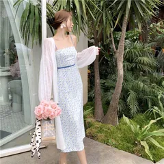 背中みせ 大胆 花柄 キャミソール タイトワンピース CCVB1030P176