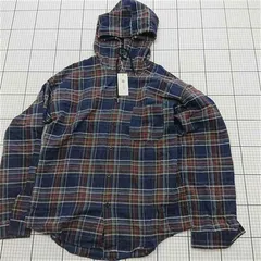 ◇ ⊂ セレナ チェック柄 長袖 フード付きシャツ サイズXL ネイビー系 メンズ E  【1509190038446】