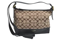 COACH コーチ シグネチャー ショルダークロスボディーバッグ キャンバス レザー ブラウン 3376N