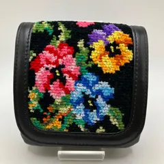 5532　FEILER　フェイラー　折り財布　コインケース　小銭入れ　 花柄　シュニール織り　ブラック系　黒系　レディース