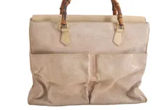 GUCCI グッチ ヴィンテージ バンブー 2Way ショルダーハンドバッグ スエード レザー ベージュ 3979N