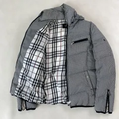 バーバリーブラックレーベル　ダウンジャケット　ギンガムチェック 大きいサイズ ノバチェック ライダース L XL相当 BURBERRY BLACK LABEL 三陽商会 メガノバ フード フード収納可能　グレー