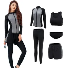 新品 [AILITI] 水着 レディース 5点セット 体型カバー フィットネス 水着 タンクトップ ラッシュガード 長袖 レギンス ショートパンツ ブラ シ ョーツ UVカット 吸汗速乾 水陸両用