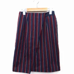 アーバンリサーチ URBAN RESEARCH 台形 スカート 膝丈 アシンメトリー ストライプ 柄 タック スリット FREE ネイビー 紺 ボルドー 赤 /HT33