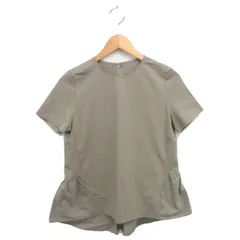 23区 オンワード樫山 カットソー ブラウス 丸首 フレア 切り替え プルオーバー 半袖 38 カーキ /TT