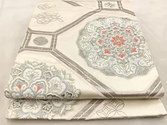 平和屋着物◎六通柄袋帯　唐織　プラチナ箔　蜀江取華文　正絹　逸品　BAAV4347yc