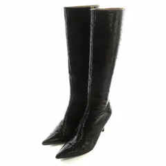 ドルチェ&ガッバーナ ドルガバ DOLCE&GABBANA ロングブーツ レザー ポインテッドトゥ ハイヒール サイドジップ 37.5 24.5cm 茶色 ブラウン /XZ ■GY19