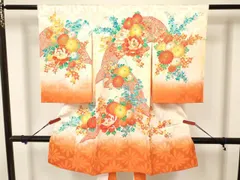 平和屋着物[]お宮参り　女の子　祝着　産着　初着　のしめ　駒刺繍　牡丹花文　暈し染め　金彩　逸品　DAAW2973ma