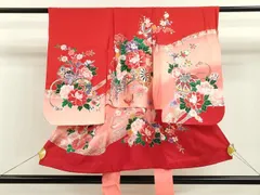 平和屋着物[]七五三　女の子　３歳　祝着　三つ身　花車鴛鴦舞蝶花文　暈し染め　金銀彩　逸品　CAAT6399ze