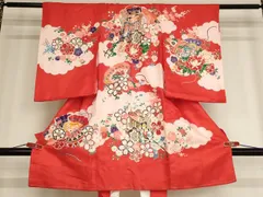 平和屋着物[]お宮参り　女の子　祝着　産着　初着　のしめ　御所車花文　金彩　逸品　未使用　AAAY2693ja