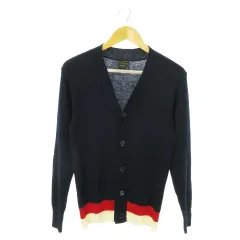 ルトロワ Letroyes 長袖カーディガン ニット Vネック ウール ライン 配色 M 紺 ネイビー /AO9 ■GY19のサムネイル