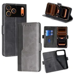 iPhone17ProMax スマホケース ブラック+グレー  手帳型ケース カバー カード収納 合成レザー 横向きスタンド 機能便利なマグネット式 耐衝撃 人気