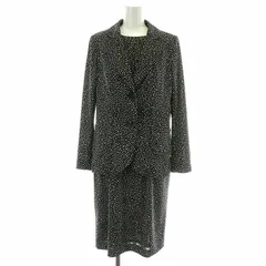 ハナエモリ HANAE MORI セットアップ 上下 テーラードジャケット シングル 総裏地 水玉 ドット タイトワンピース ひざ丈 タック 七分袖 シアー シースルー 40 L 黒 ブラック 白 ホワイト /NW6
