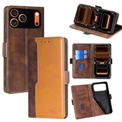 iPhone用スマホケース 17Pro Max ダークブラウン+ゴールデン  手帳型ケース カバー カード収納 合成レザー 横向きスタンド 機能便利なマグネット式 耐衝撃 人気