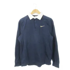 ナイキ NIKE ラガーシャツ トレーナー 長袖 ハーフボタン ロゴ刺繍 M 紺 ネイビー /AH5 ■GY18