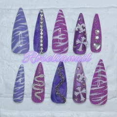 【オーダー】【No.10】ムラサキ・紫・パープル・ゼブラ柄・y2k・ギャル・ネイルチップ