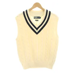 ポロ バイ ラルフローレン Polo by Ralph Lauren ニットベスト Vネック ケーブル編み カシミヤ混 L 白 ホワイト 紺 ネイビー /YT