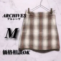 【価格相談OK】 アルシーヴ Mサイズ レディース ベージュ 秋冬 ウール チェック柄 ミニスカート 古着のサムネイル