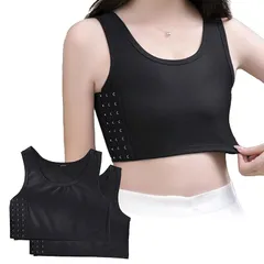 【新品】 [DIAFELIZ] 胸つぶし バスト補正 2枚セット ナベシャツ タンクトップ ショート丈 胸を小さく見せる ブラック M 1