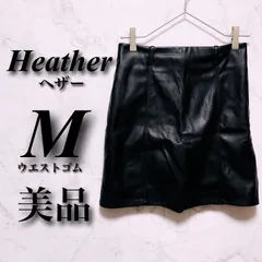 【美品】 ヘザー M レディース ブラック ウエストゴム 春秋 合成皮革 レザースカート ミニ丈 古着
