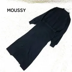 【MOUSSY】マウジー リブ編み ハイネック ニット ロング ワンピース 黒 ブラック サイズF