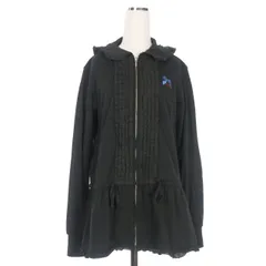 ピンクハウス PINK HOUSE ピコ加工 ブルーリボン刺繍 フリル ジップアップフーディ パーカー ブラック 黒 P014CUAL20B