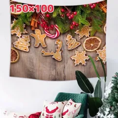タペストリー 背景布 クリスマス Xmas パーティー イベント 記念日 バースデー 壁掛け 模様替え ウォールデコ ファブリック のれん 暖簾 サンタクロース クッキー