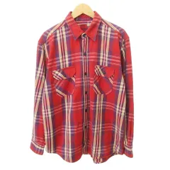 リーバイス レッドタブ Levi's RED TAB 美品 シャツ 長袖 チェック ラウンド 厚手 Lサイズ 赤 レッド ■MET1